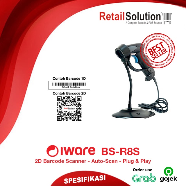 Barcode Scanner Imager 2D QR CODE USB - Iware BS-R8S / BSR8S