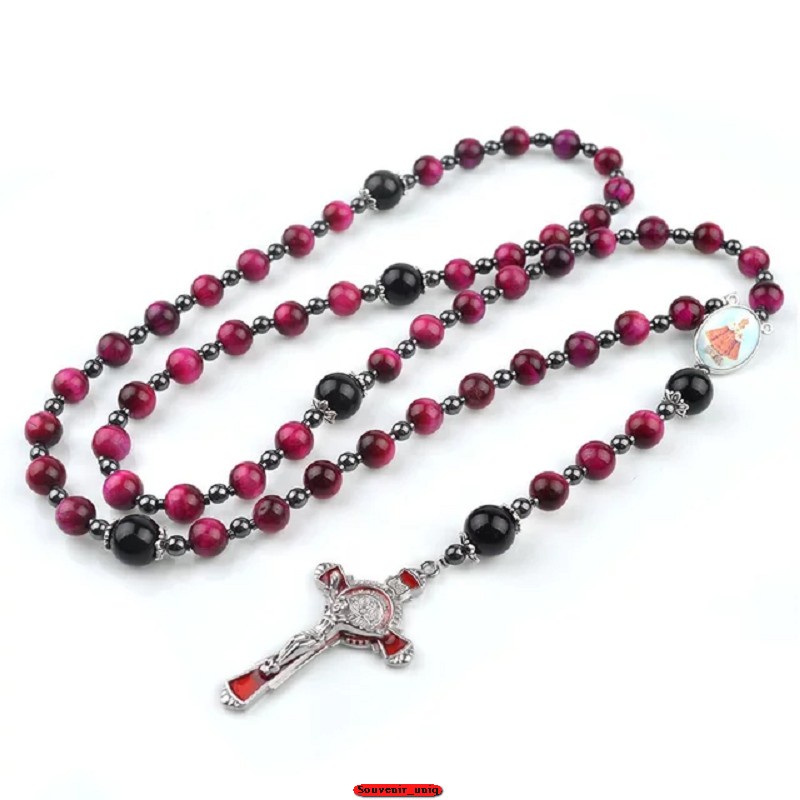 Manik-Manik Rosario Katolik Kalung Rosario Dari Batu Alam Warna Merah Red Tiger