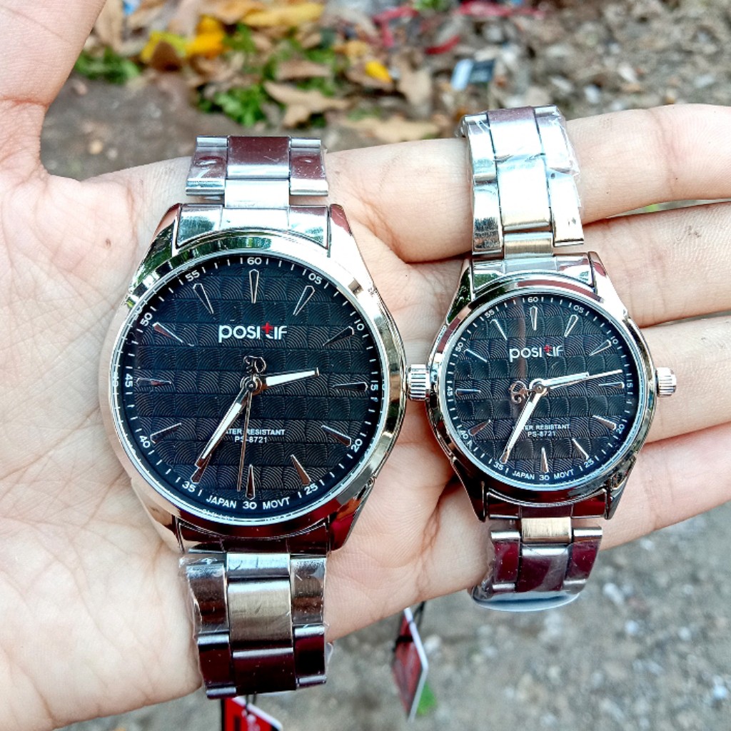Jam Tangan Wanita Pria Couple POSITIF 8721  Rantai ORIGINAL Water Resistance FREE BOX + BATEREI -COD