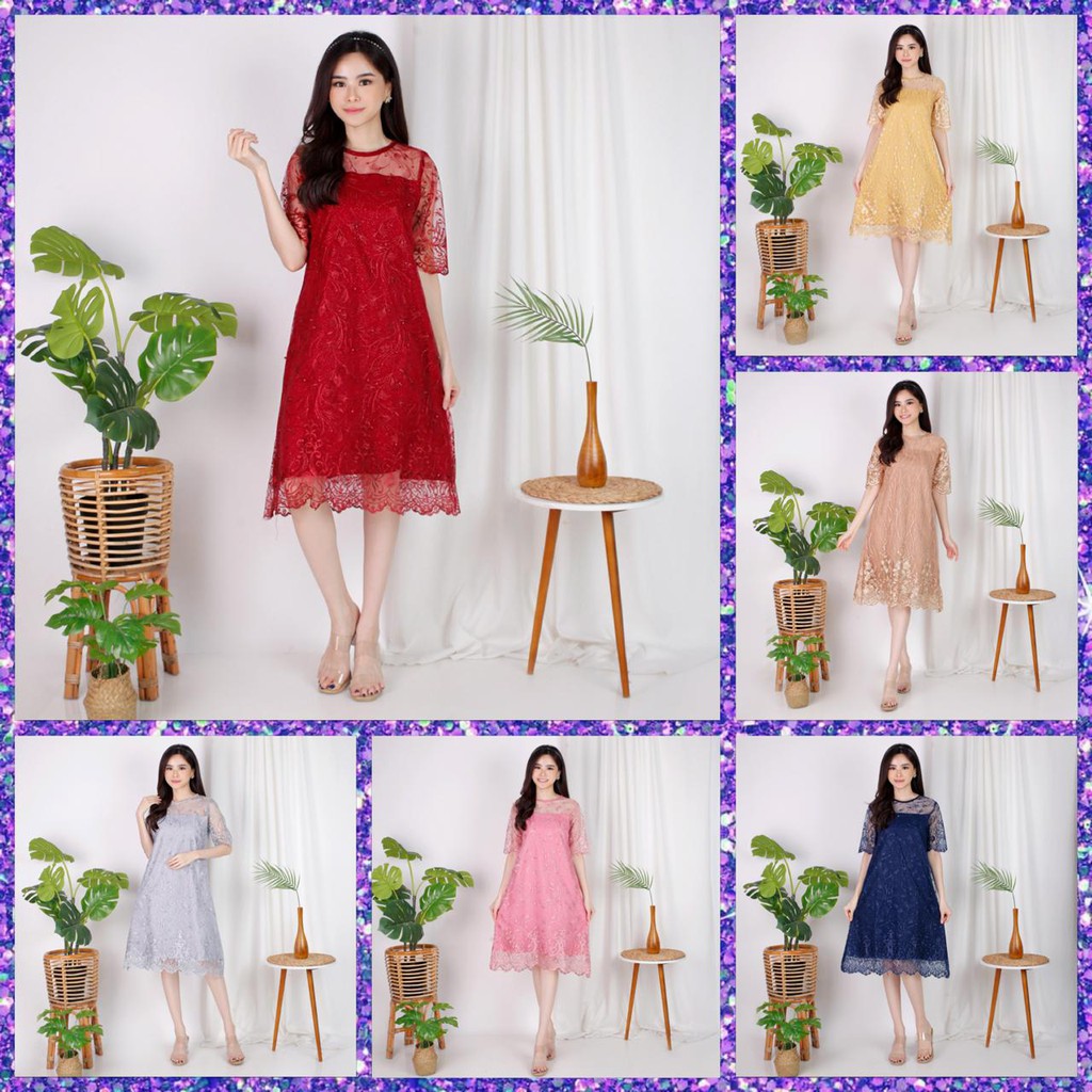 BAJU KONDANGAN WANITA DRESS KONDANGAN PARTY DRESS BAJU ATASAN WANITA LENGAN PENDEK DRES BRUKAT
