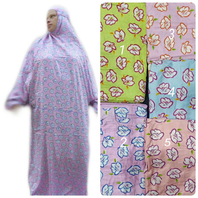 mukena terusan bahan rayon bali motif bunga