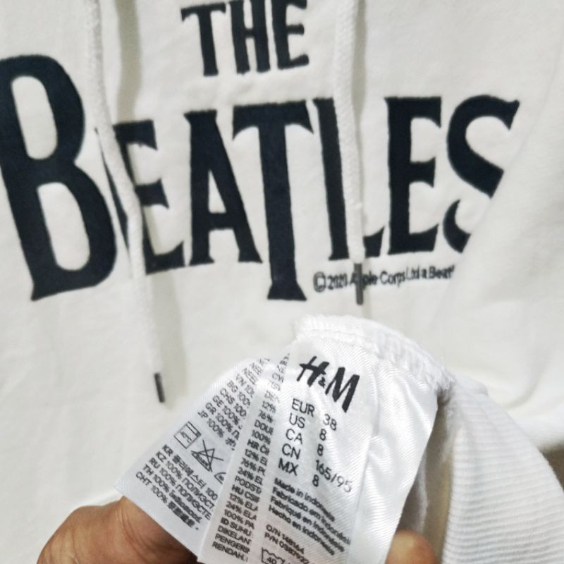 Hnm Hoodie Pria Wanita Putih H&amp;M The Beatles Bordir White Free Paper Bag