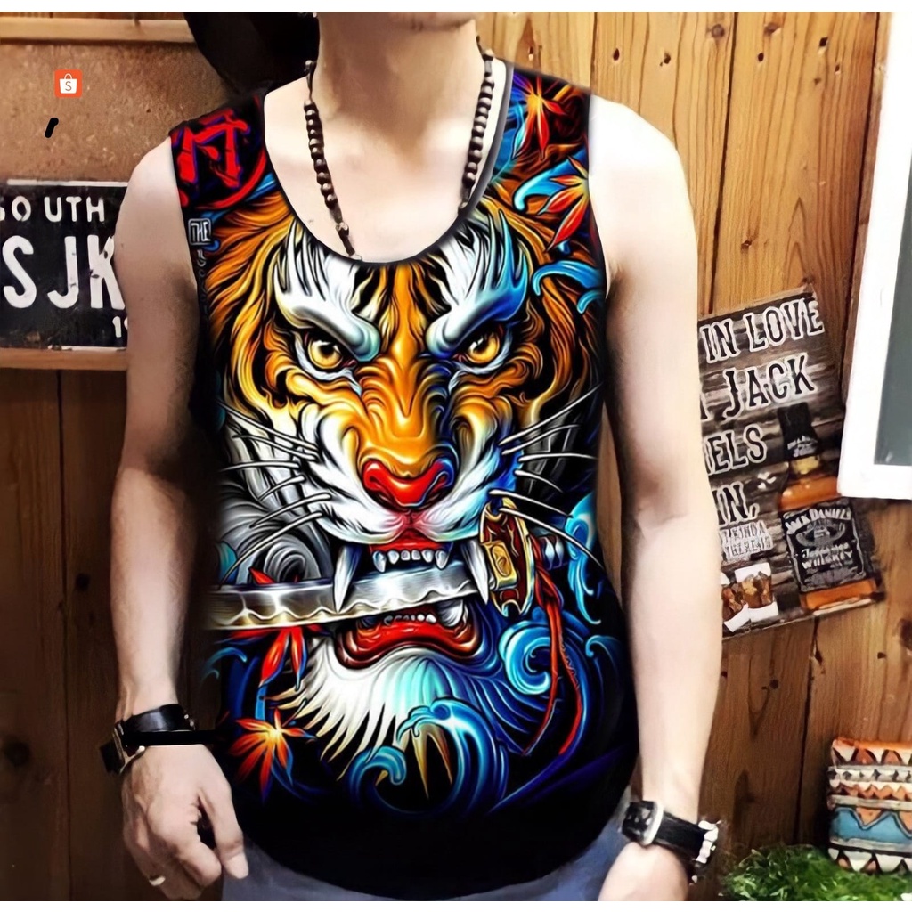 Singlet Lekbong Pria Gambar Macan/Harimau Khusus Jumbo XXL