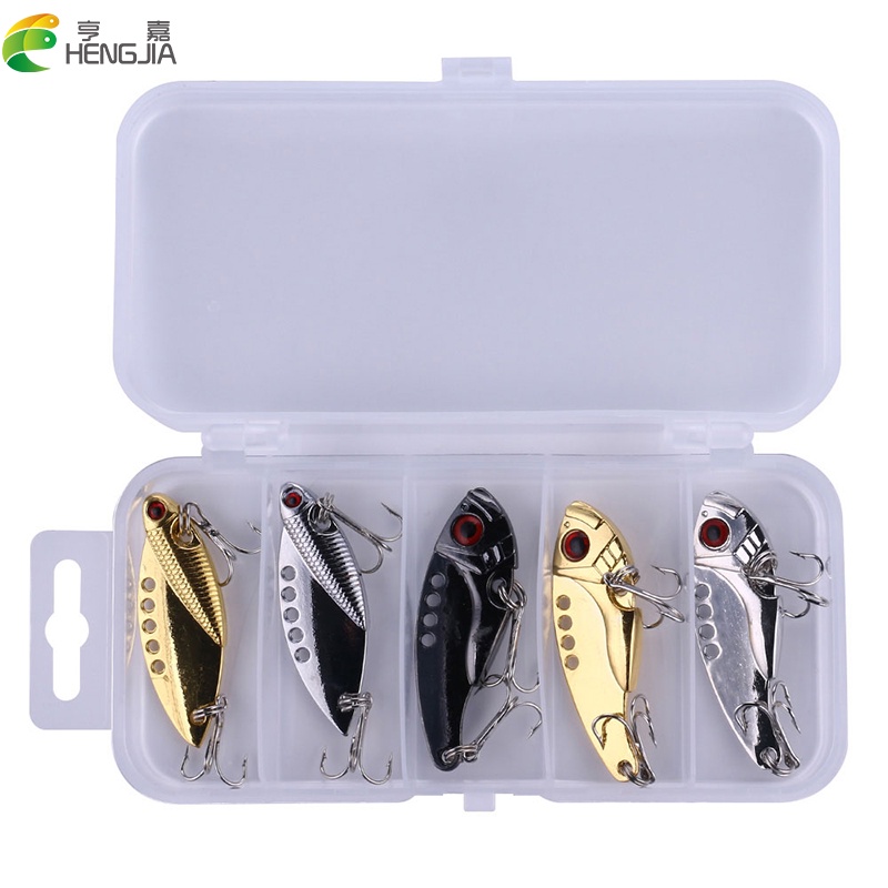 Hengjia 5Pcs Umpan Pancing VIB Metal Bentuk Ikan Imitasi 11g Dengan Kail Treble