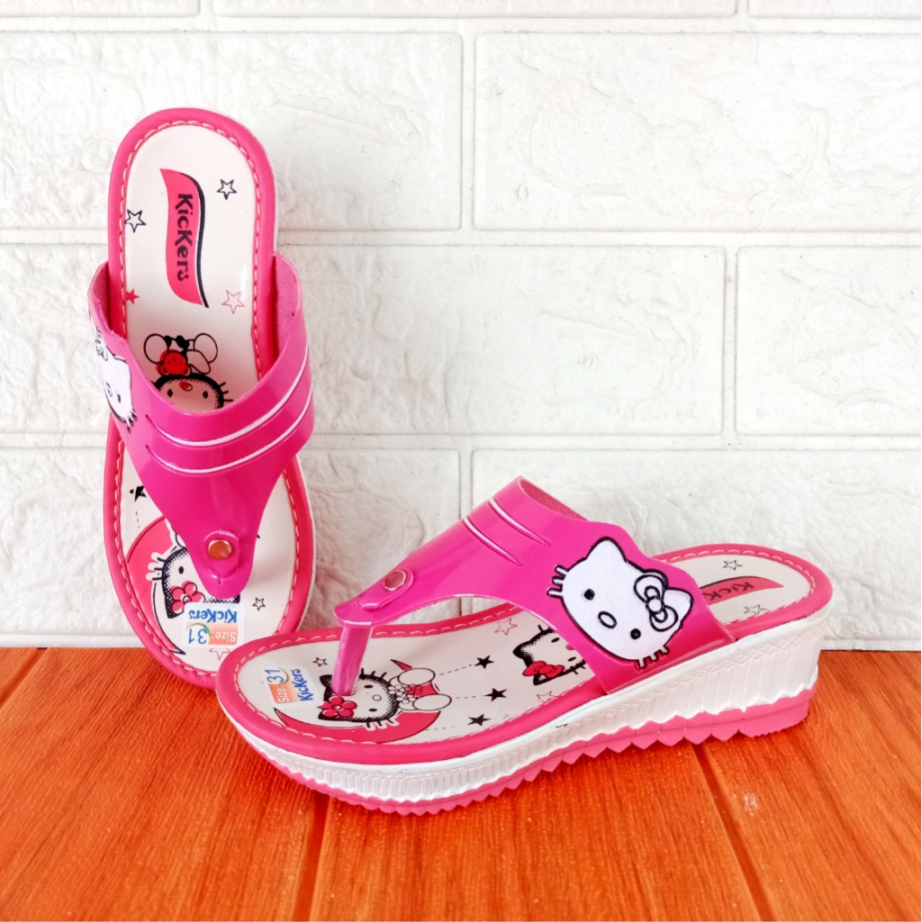 Sandal Jepit Anak Wedges NINNDY Hello Kitty Hak 4,5cm Size 26-35 Cream