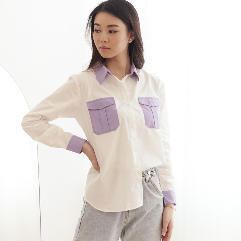 V252 Chloe Two Tone Shirt - 4 COLOR &amp; 2 SIZE