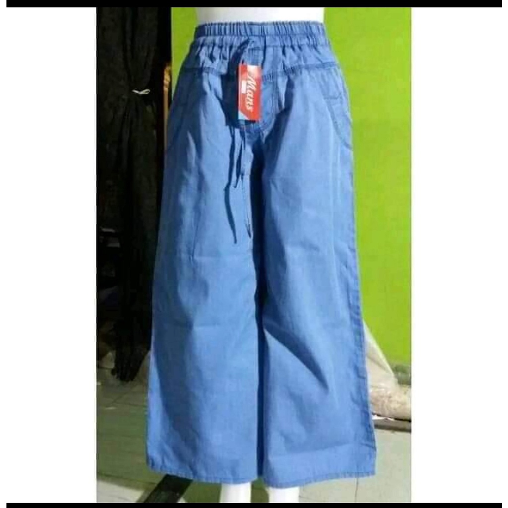 CELANA PANJANG KULOT BAHAN SEMI JEANS PEREMPUAN PINGGANG DARI KARET VINTAGE STYLE MUST HAVE IT