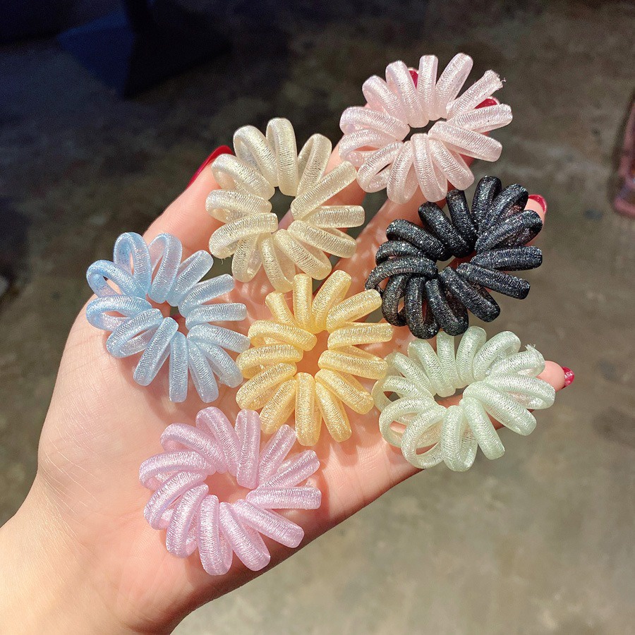 Ikat rambut Spiral Jumbo Tebal Kuncir Rambut Kabel Telepon Karet Rambut Kilap Glitter Spiral Hair Ties-4