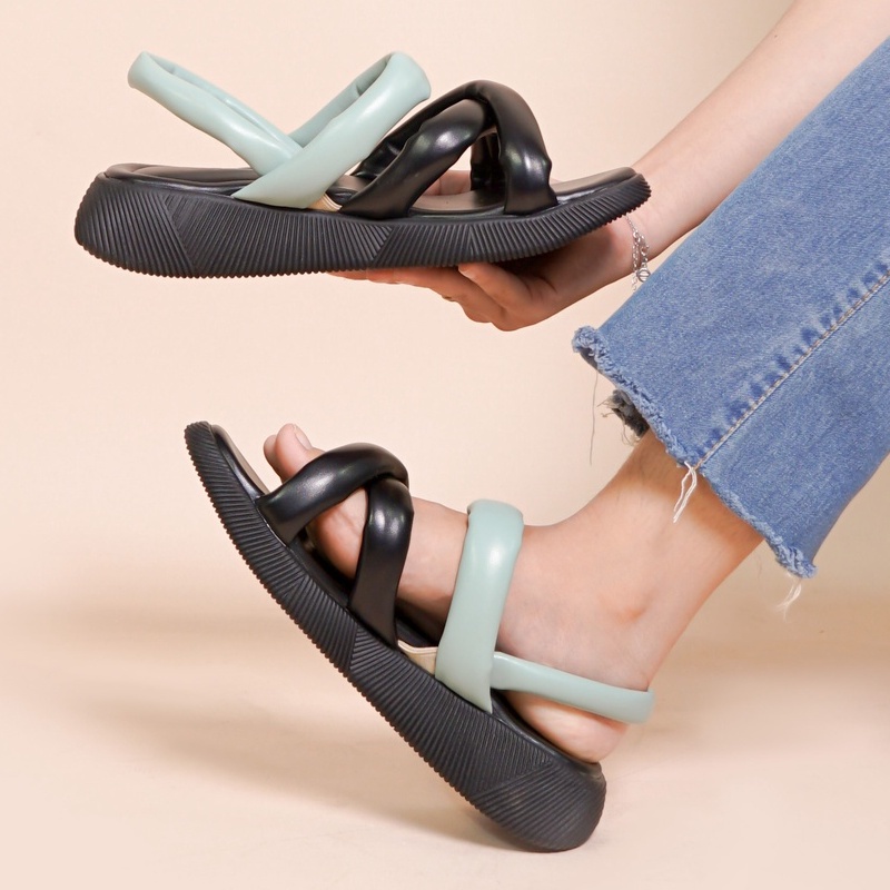 LAPEPA YUK - Sepatu Sandal Wanita Wedges VIVIAN Model Silang dua Tali Strap Belakang Hak Tinggi Sole 3 cm Spatu Sendal Gunung Cewek  Size 36 37 38 39 40 41 Warna Hitam Mint Hijau Hitam Sage Premium Terbaru Shoes Ori Original Mall Official Store Promo