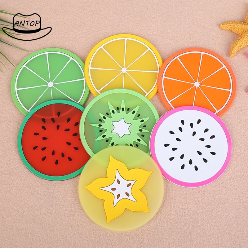 Fruit Shape Silica Gel Cup Glass Mat Tatakan Gelas Cangkir Motif Buah ANTOP