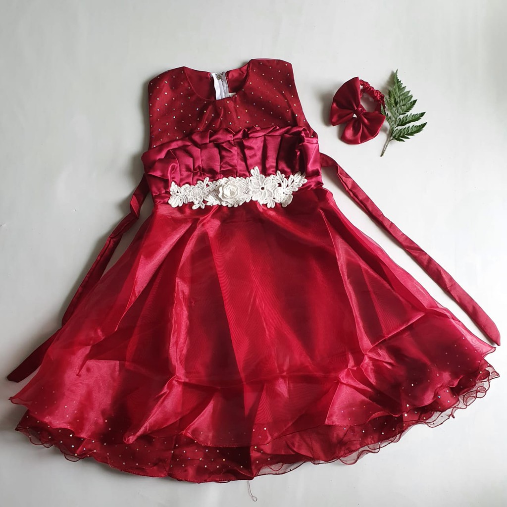 Dress IMLEK Anak Merah  2 Tahun 10 tahun Cheongsam Gaun Anak Merah Perempuan Import VW03