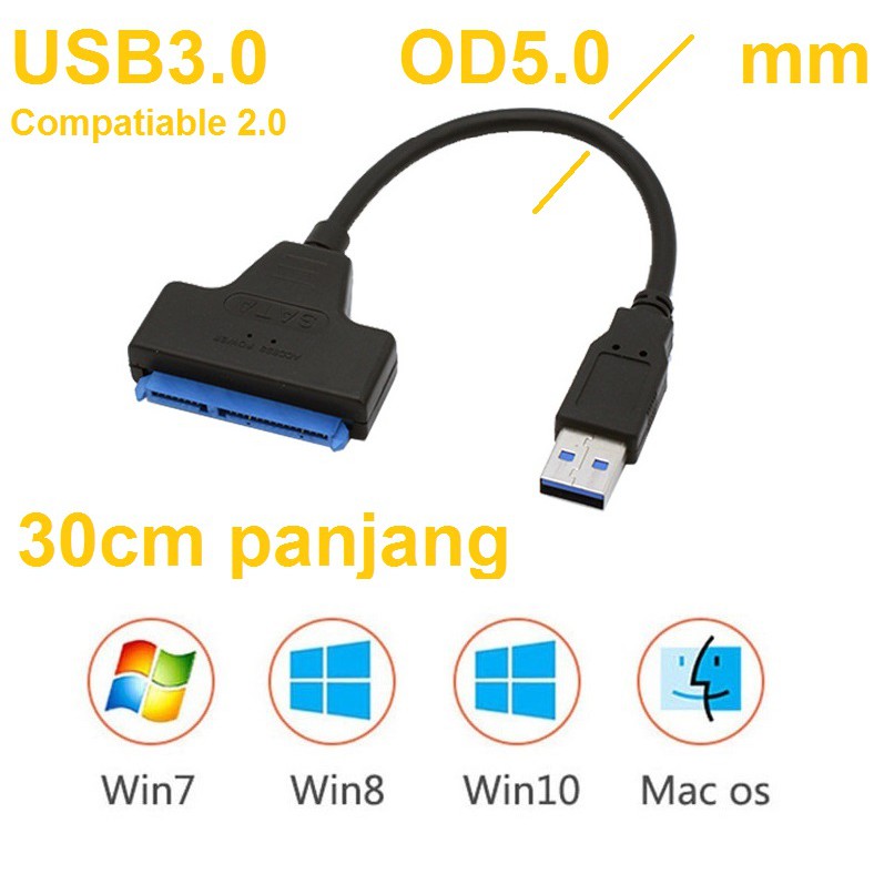 Adapter Converter Hard Disk SATA to USB3.0/2.0 untuk HDD 2.5Inch SSD Converter USB to SATA(22pin)