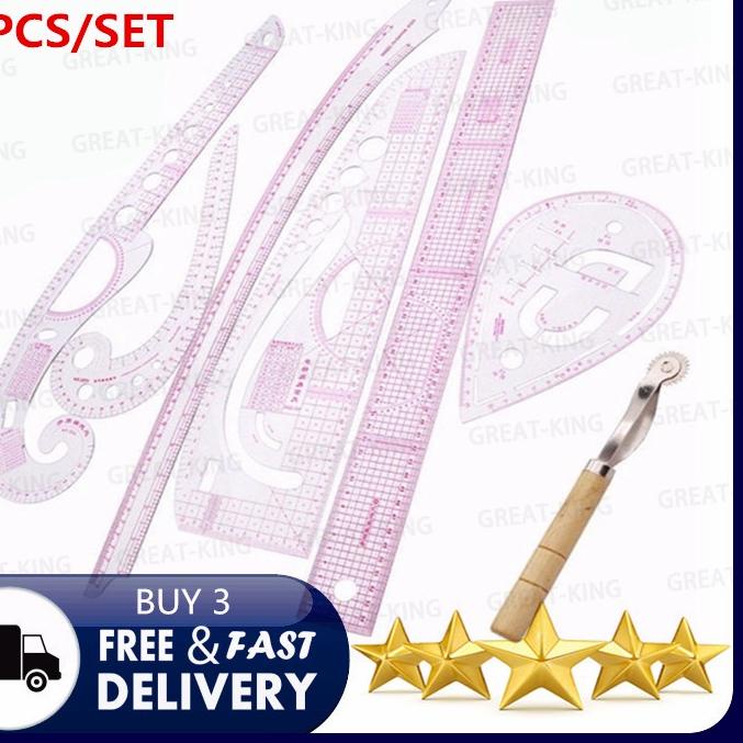 

Paling Dicari.. 7PCS/SET tailor ruler Clear measuring kit sewing drawing Yardstick ruler sleeve French arm curve set Paddle Whee ruler set