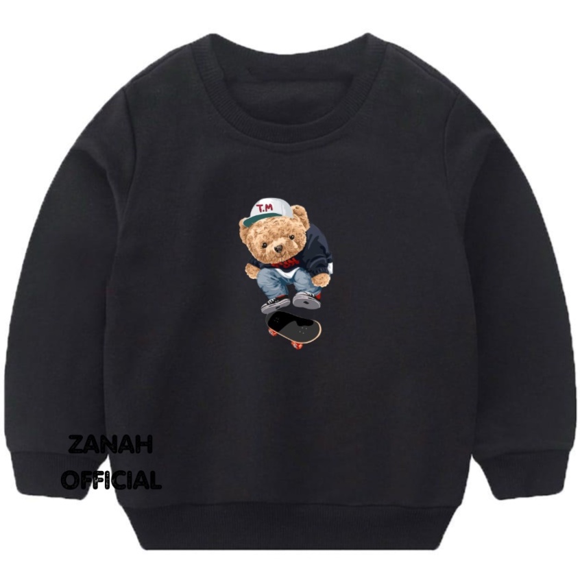 Crewneck Balita Dan Anak Anak 1-5 thn Motif Skateboard Bear Bahan Pleece Korean Style