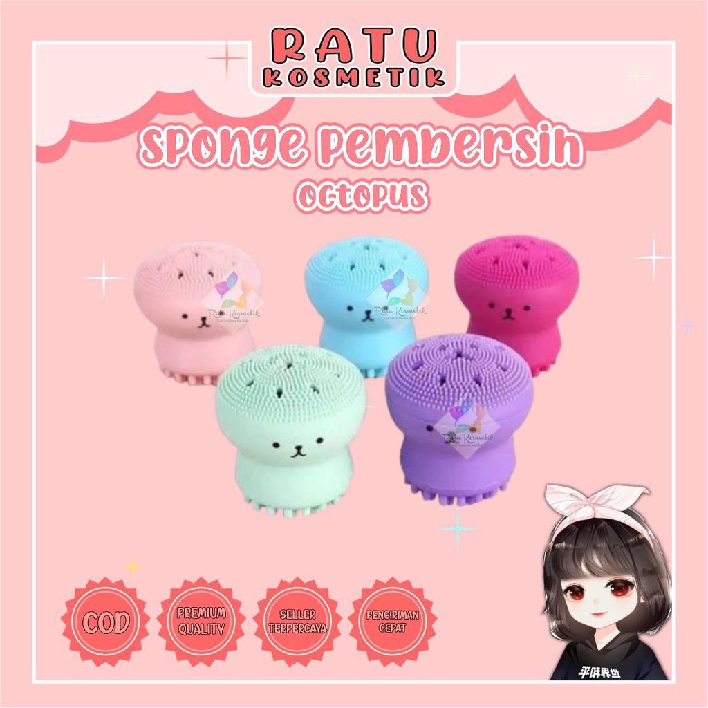 ❤ RATU ❤ Sponge Octopus - Spon Sikat Pembersih Wajah Gurita | Dolphin | Rabbit | Spons Wajah