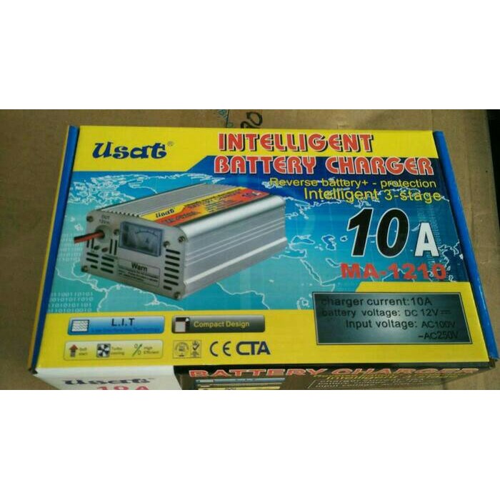 Charger Aki / Accu 12V 10A Otomatis  ,Baterai carger Usat 10A