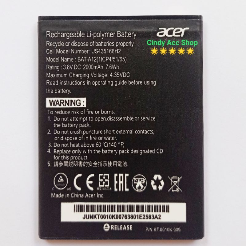 Baterai Acer Liquid Z520 BAT-A12 Battery Batre Original