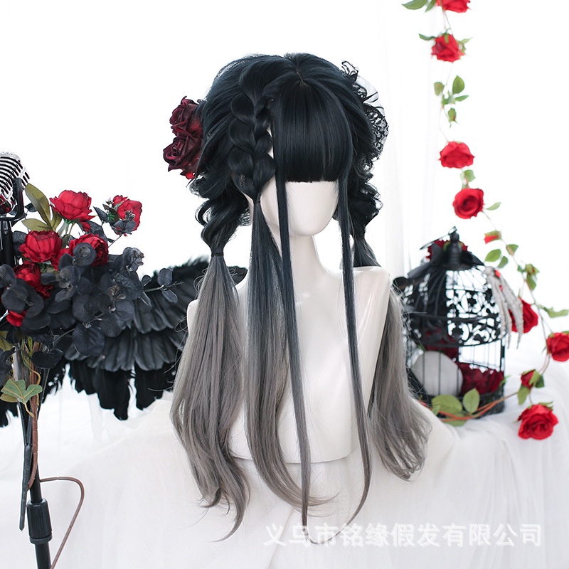 LOL-16 wig rambut palsu wanita gradasi blach ash gray kpop lolita cosplay daily