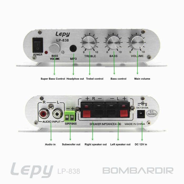 Hemat Lepy Lp-838 Mini Stereo Amplifier Subwoofer (Silver) Bagus
