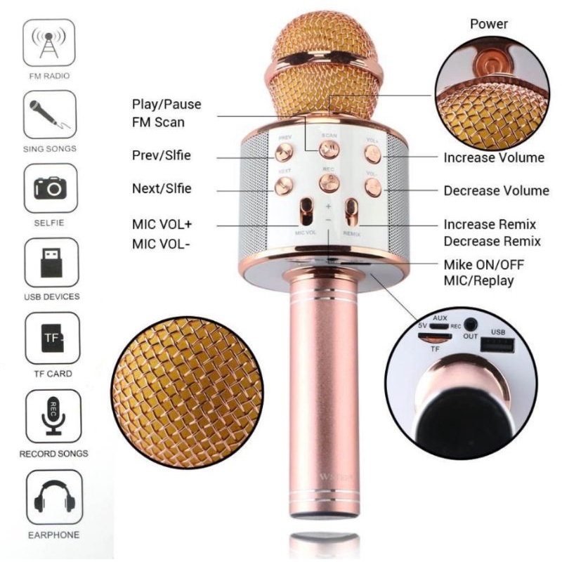Mic Karaoke Bluetooth Wireless Portable WS - 858 / Mic Speaker Bluetooth Ws 858