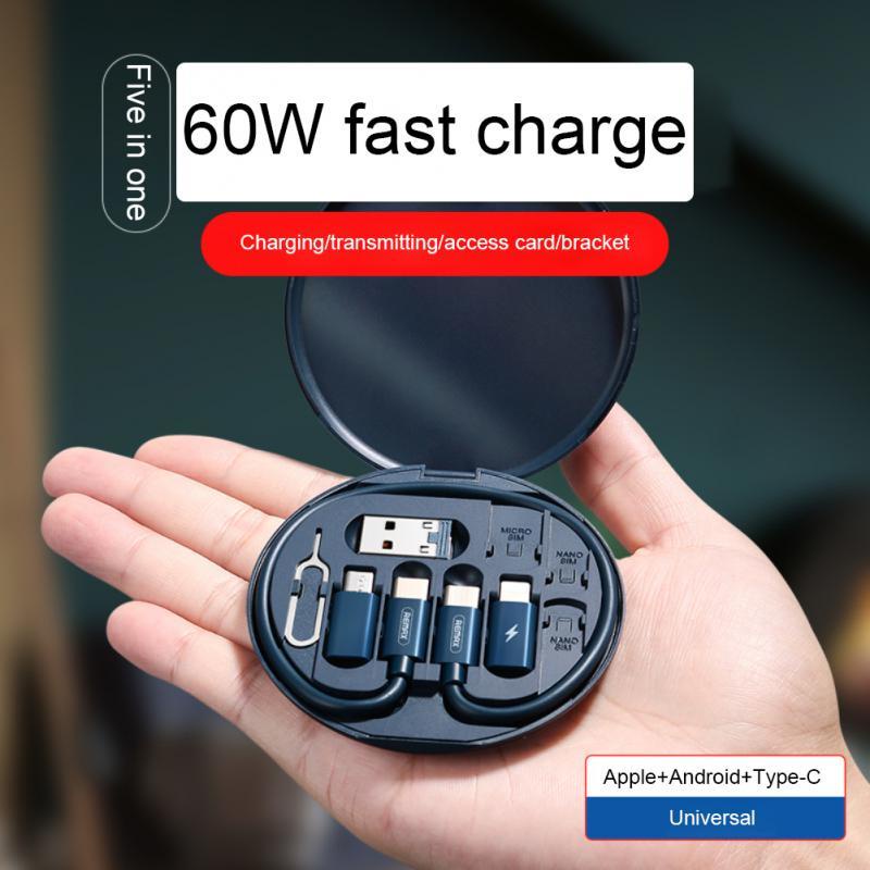 60w Pengisian Cepat Multi-Fungsi Kabel Data Tempat Handphone Kotak Penyimpanan Dengan Pin Kartu Micro/Tipe-C Charging Cable