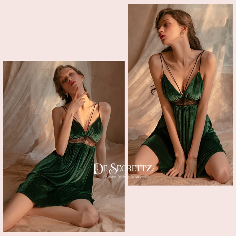 DeSecrettz GRACE Baju Tidur Wanita Dewasa Includes Lingerie Sexy &amp; G String, Bahan Velvet Lembut Banget Dikulit, Baju Haram Sexy, Baju Dinas Malam Hari Depan Suami