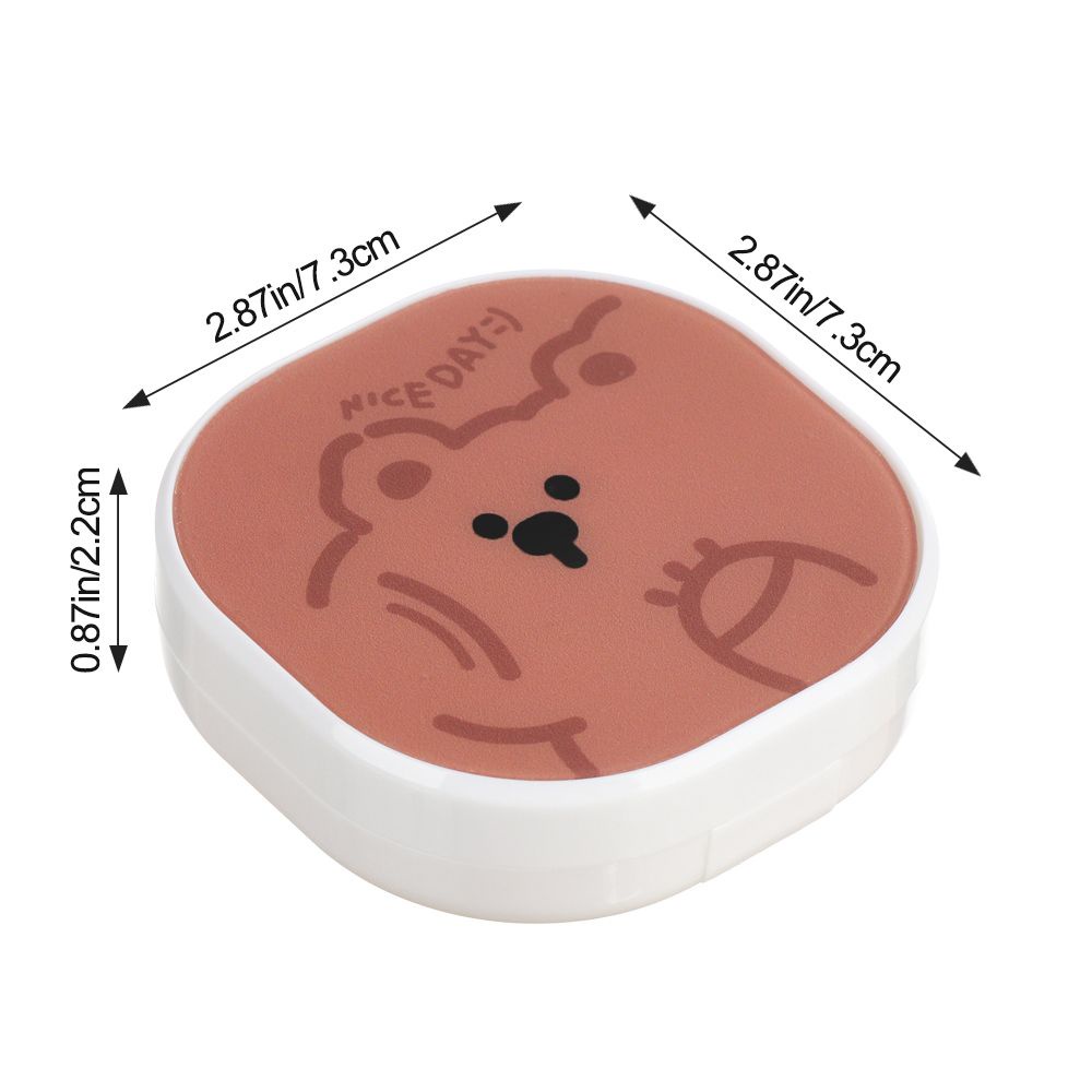 ROW Glasses Accessories Contact Lens Box Portable Storage Container Contact Lens Case Travel Cute Easy Carry Bear Cartoon with Mirror/Multicolor
