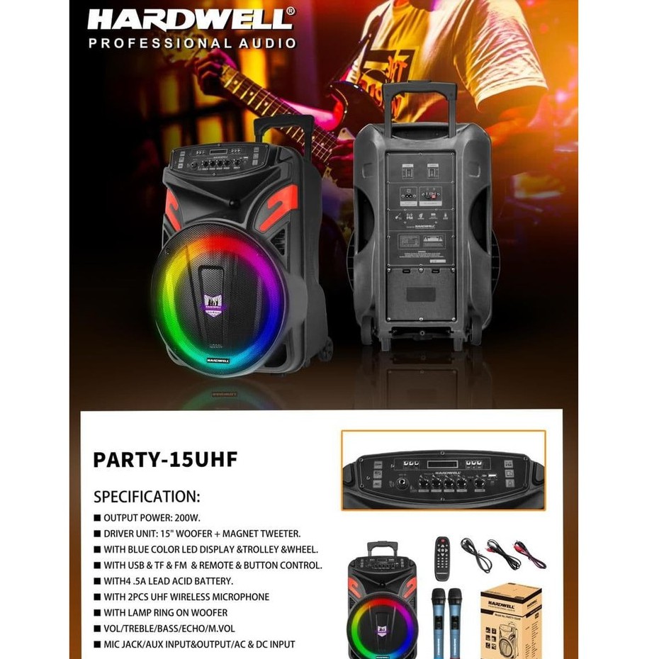 SPEAKER PORTABLE MEETING PARTY-15UHF | 15&quot; 15INCH HARDWELL