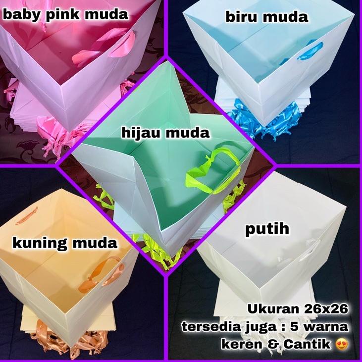 

✥ paper bag kotak 5 WARNA / paperbag Cake Kue Nasi Kotak Bento 26x26x22 / 1 Lusin x 12pcs ✤