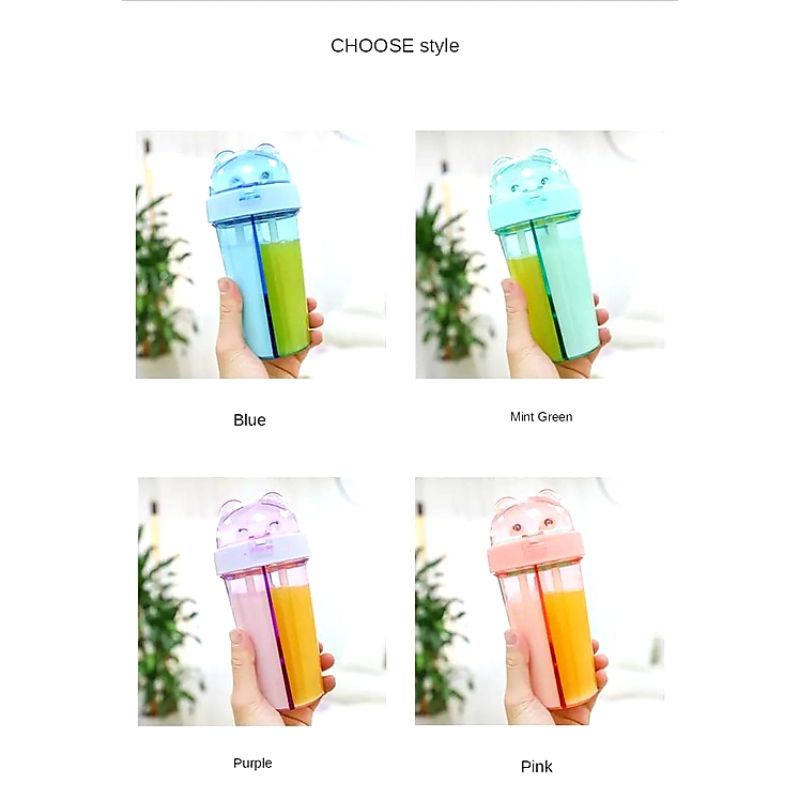 BOTOL MINUM / TEMPAT MINUM ANAK DUET 2 IN 1 + STIKER COUPLE 420 ML LUCU COCOK UNTUK KADO