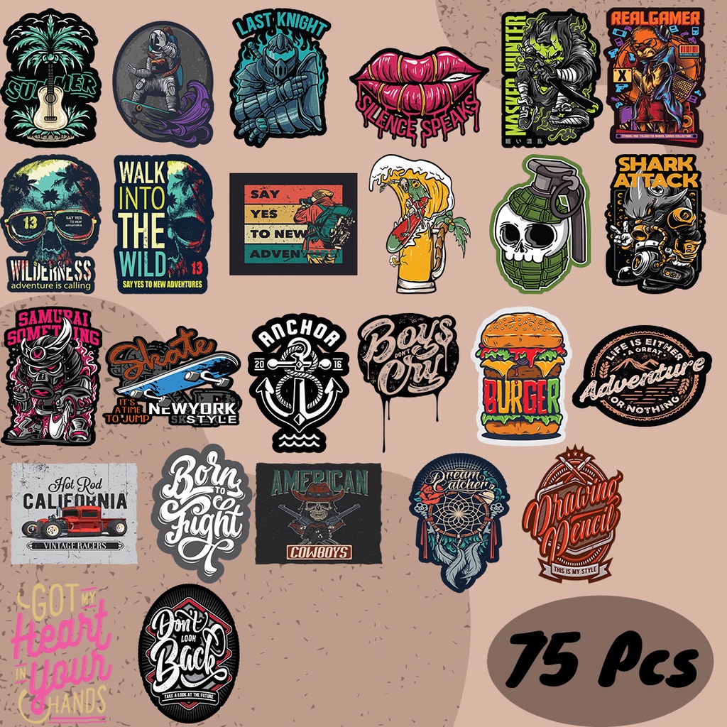 

(75 PCS) Koleksi Stiker Aesthetic Pack HP, Laptop, Dinding, Motor, Buku, Illustrations Bundle