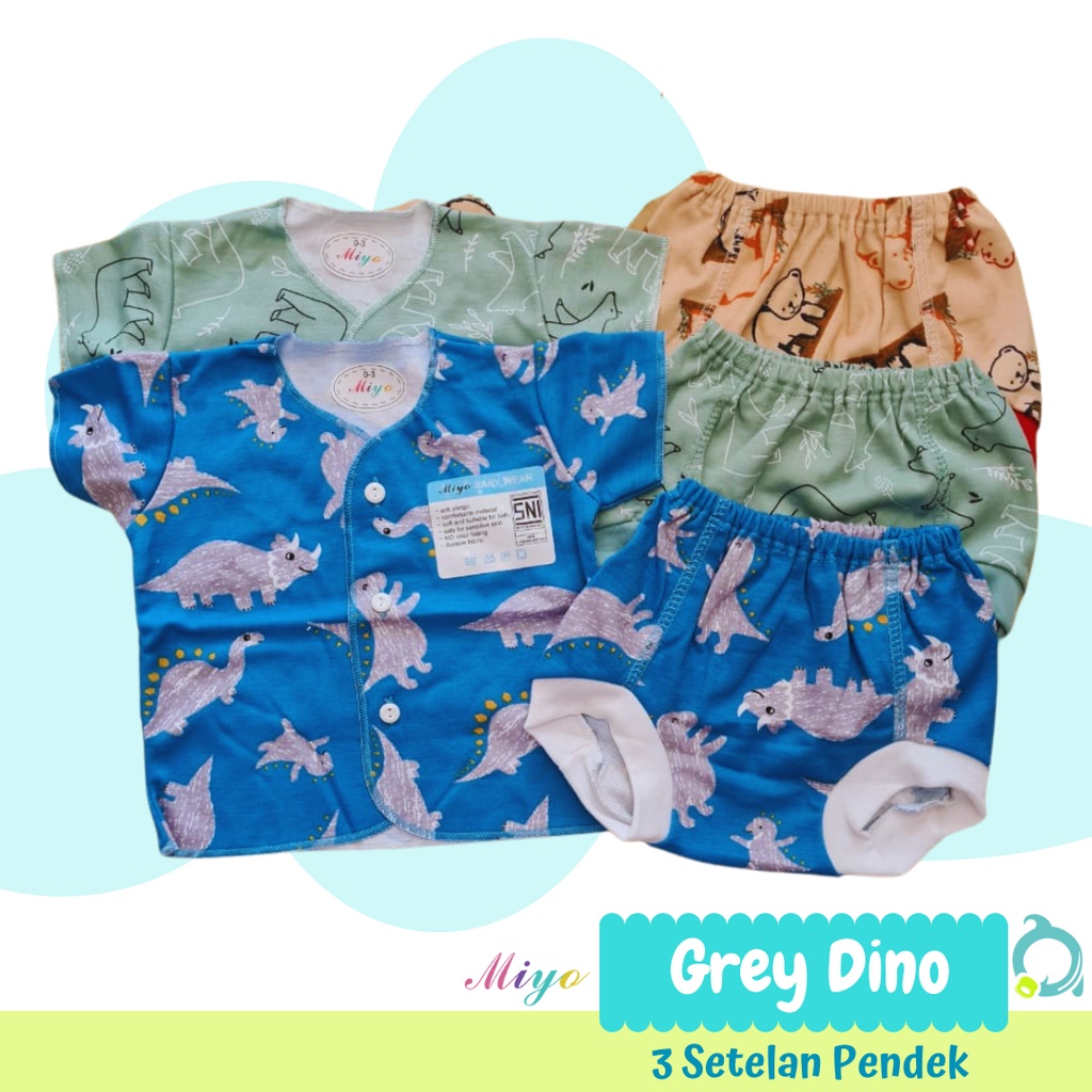 MIYO (Warna/Motif) 3 Setelan Pendek ( 3 Baju 3 Celana) Baju Bayi Baru Lahir / Newborn