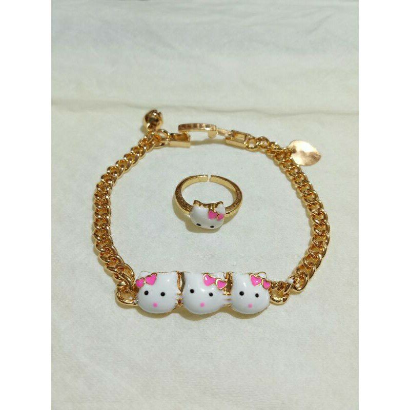 fourfashion gelang+cincin anak kitty pink