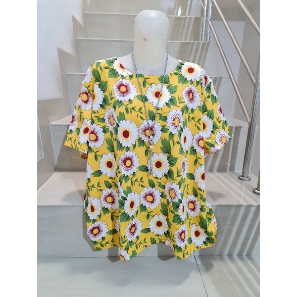 Blouse Brukat dan Kaos Bunga Import Jumbo XL-5XL-Bunga Kuning