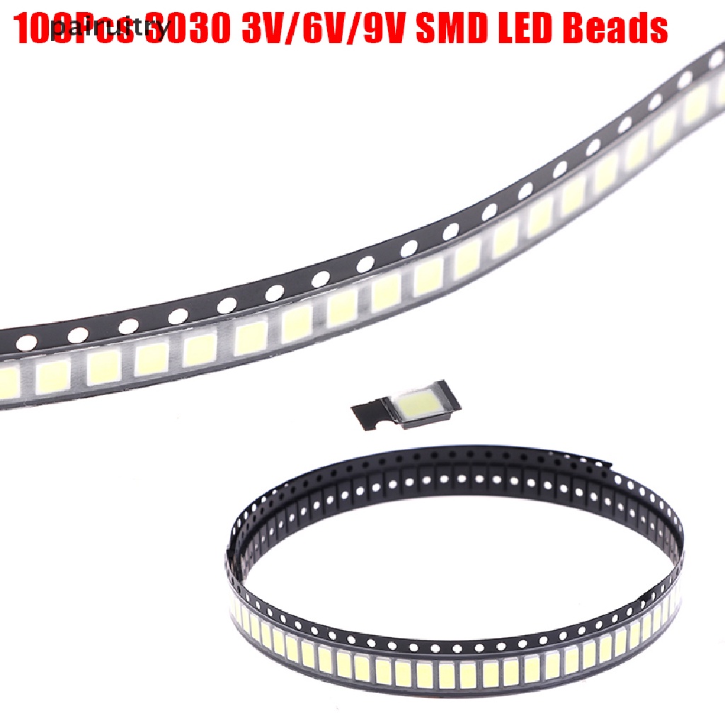 100 Pcs Lampu LED 3030 SMD 1W 3V / 6V / 9V Cold White Untuk TV LED Diodes PRT