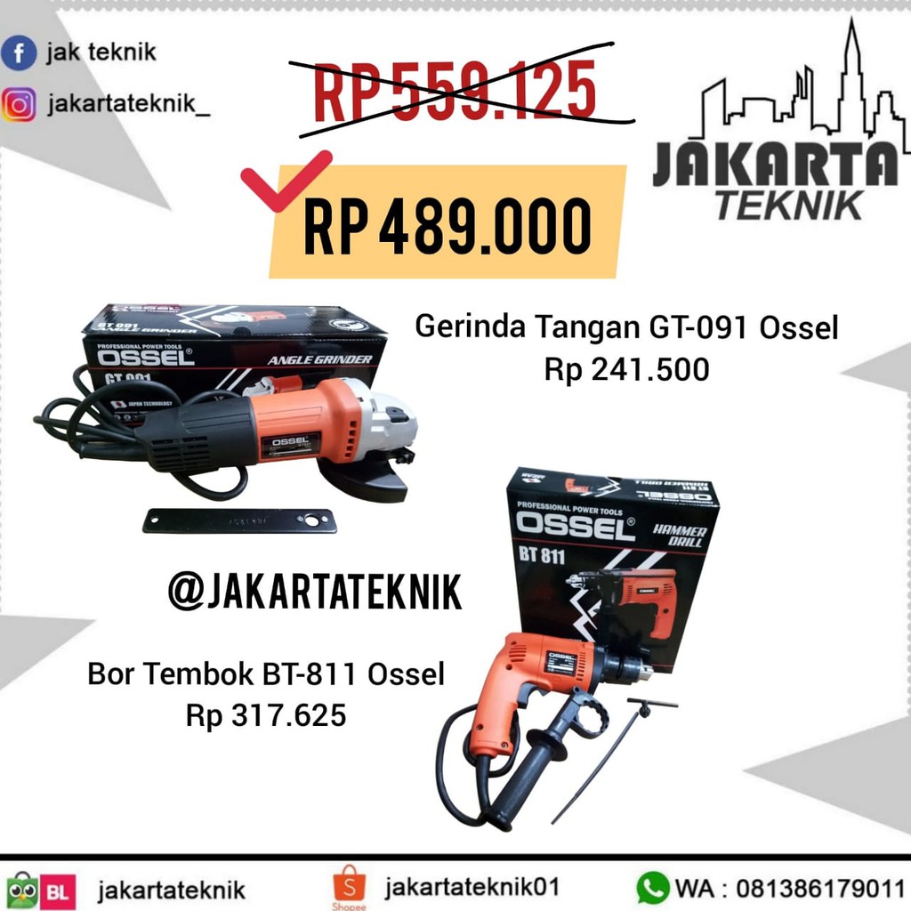 Paket Murah Gerinda Tangan GT-091 Ossel Bor Beton Bor Listrik BT-811