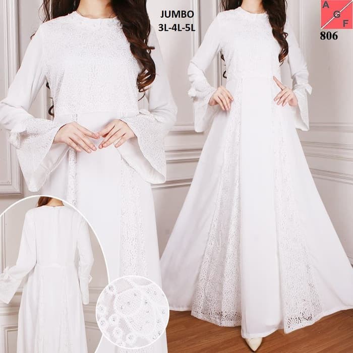 Gamis Putih Baju Gamis Wanita / Gamis Jumbo / Gamis Putih / Baju Muslim #806 JMB Terbaru Murah