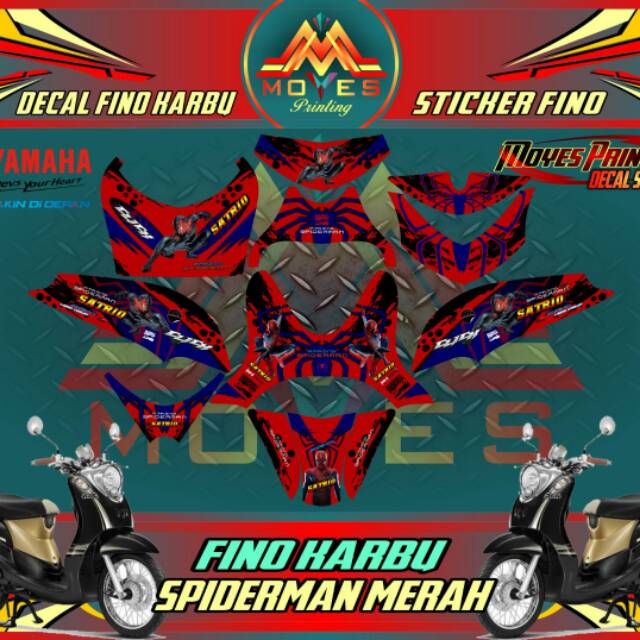 Decak Sticker Yamaha Fino Karbu Striping Motor Yamaha Fino Karbu Spidermen Merah