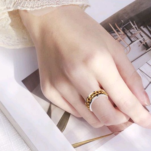 Cincin Titanium Unisex motif Rantai (Bisa diputar) C11071-O