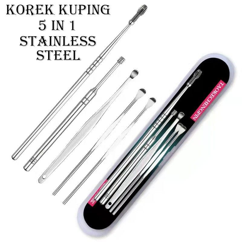 (JC)ALAT PEMBERSIH KOTORAN TELINGA KOREK KUPING STAINLESS EAR CLEANER KOTORAN SET ISI 5 ANTI KARAT WAX BESI