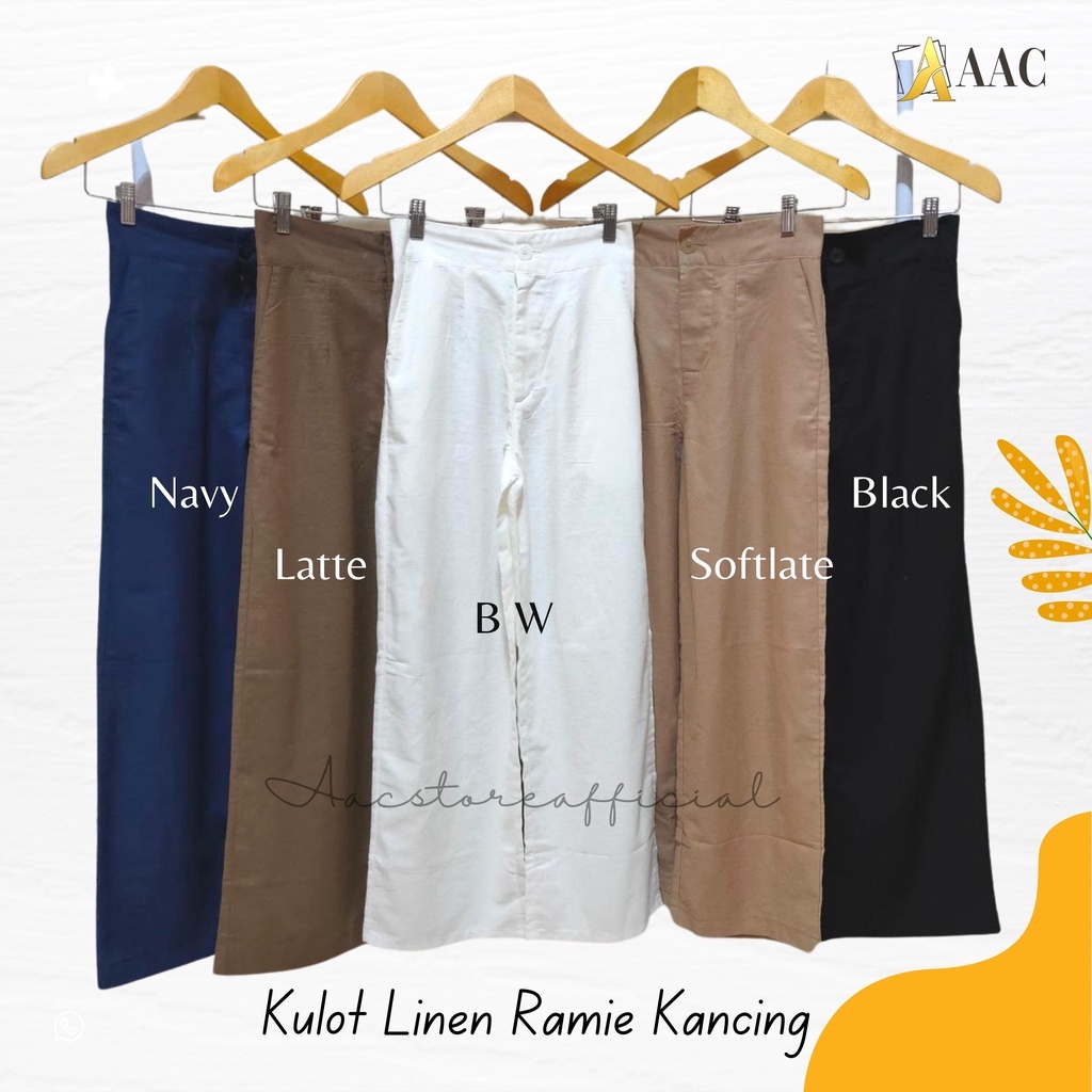 Kulot Linen Rami Hight Waist Pakai Kancing dan Resleting YKK