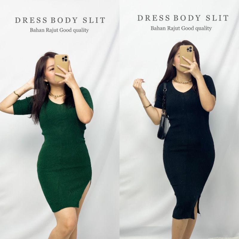 DRESS RAJUT WANITA BODYCON DRESS BELAH SAMPING SEXY DRESS DRESS BODY SLIT RAJUT 11