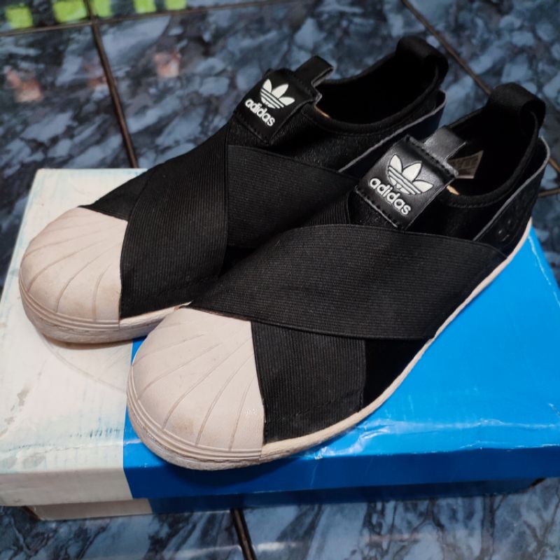 ADIDAS SUPERSTAR SLIP ON BLACK WHITE SIZE 38 SECOND GRESS