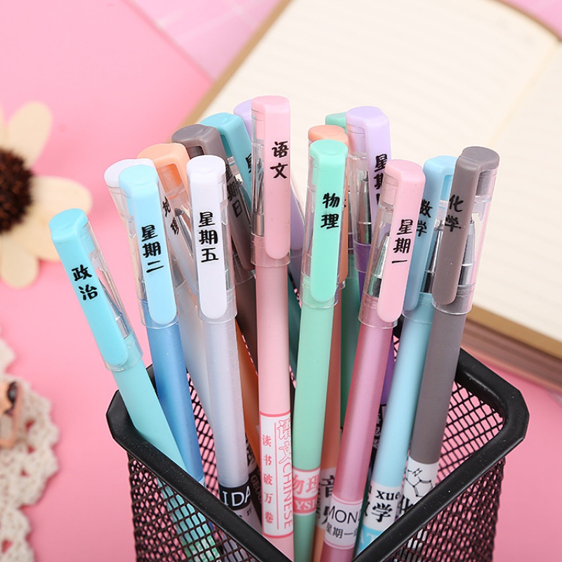 5pcs Random Send Creative Week Course Black Ink Signature Gel Pen Student Gift School Office Station