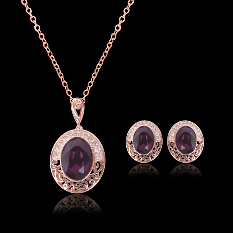 SIY  Vintage Women Jewelry Set Fantastic Purple Gemstone Pendant Necklace Earrings