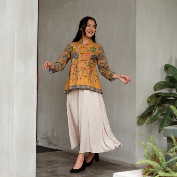 Unik NONA RARA - Vivi Buketan T1239Baju atasan kerja batik wanita modern - XL Diskon
