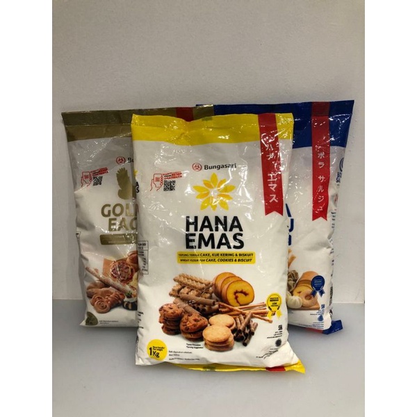 

Bungasari tepung terigu 1kg, golden eagle 1kg, hana emas 1kg, bola salju1kg