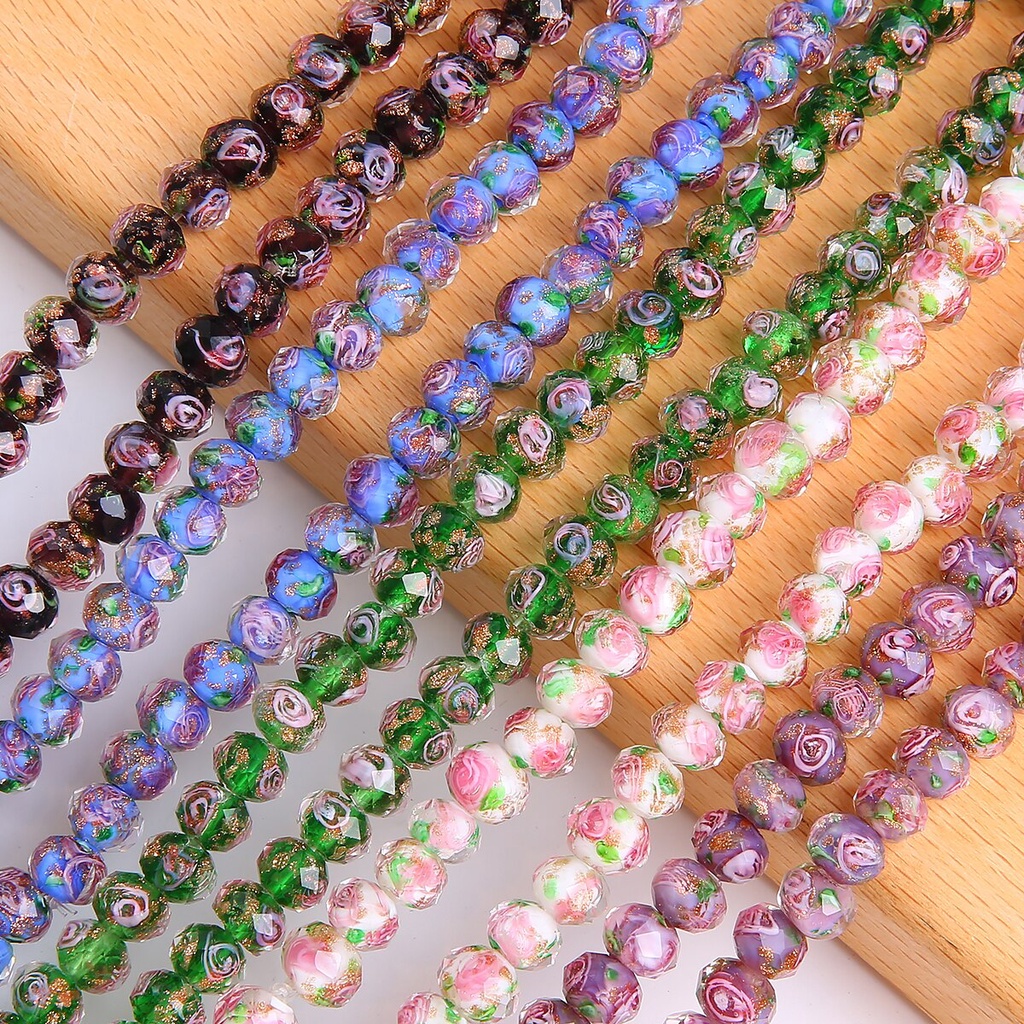 10 Pcs 8 10 12mm Transparan Bunga Kaca Lampwork Beads untuk Membuat Perhiasan Wanita Diy Gelang Bunga Rondelle Faceted Beads