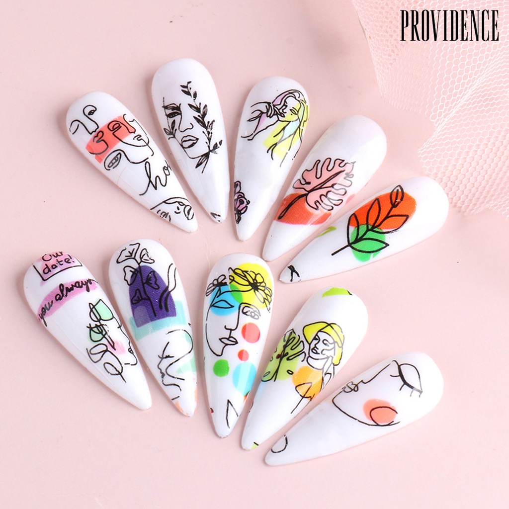 Providence 10Pcs Nail Decals Geometric Line Facial Design Easily Match-with Multiple Colors Nail Art Water Decal for Nail Salon