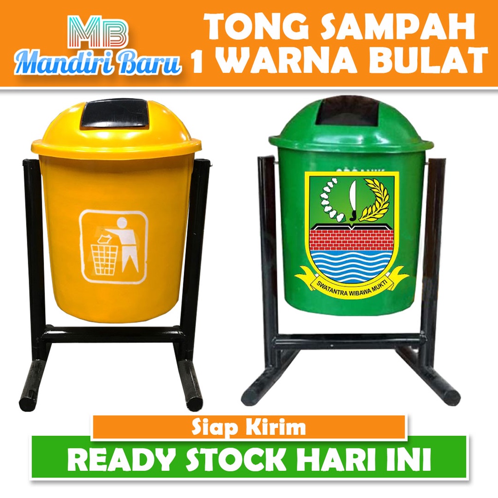 Jual Tempat Sampah Fiber Bulat Single 50 Litertong Sampah Dengan Tiang Bak Sampah Organik 9714